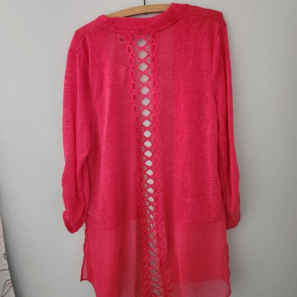 NWT size XL a.moon cardigan cheery azalea pink polyester new lightweight sheer - Picture 2 of 8